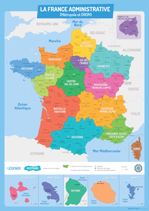 Carte de France physique et administrative : Commandez sur Techni